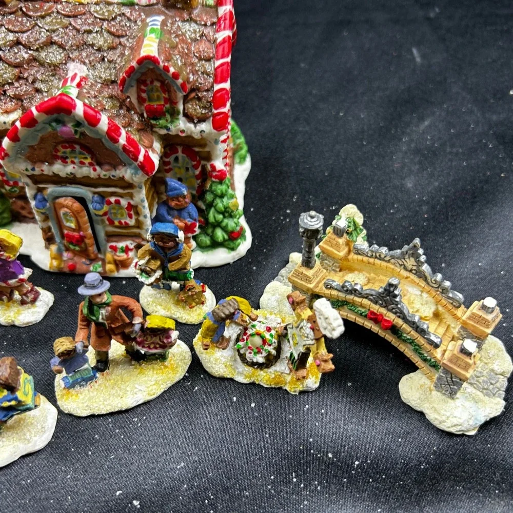 Greenbrier International Gingerbread Christmas Village Set House Bridge Figures